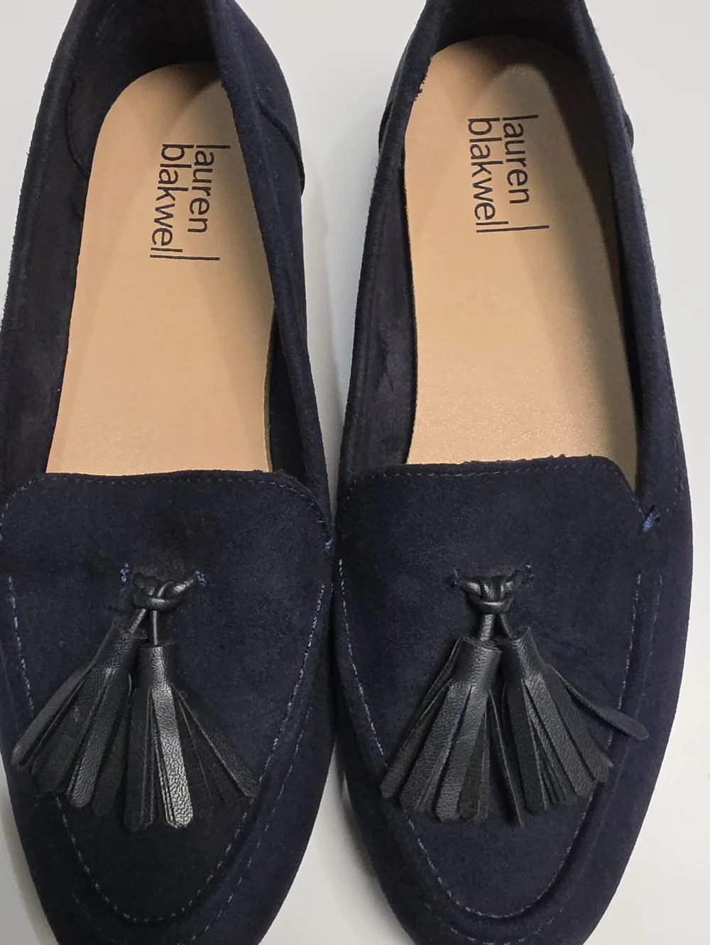 Lauren Blakwell Norah Navy Blue Faux Suede Tassel Loafers Flats - Size 8